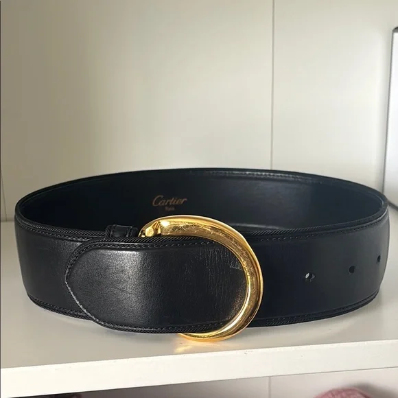 Elegant Black Leather Cartier Belt